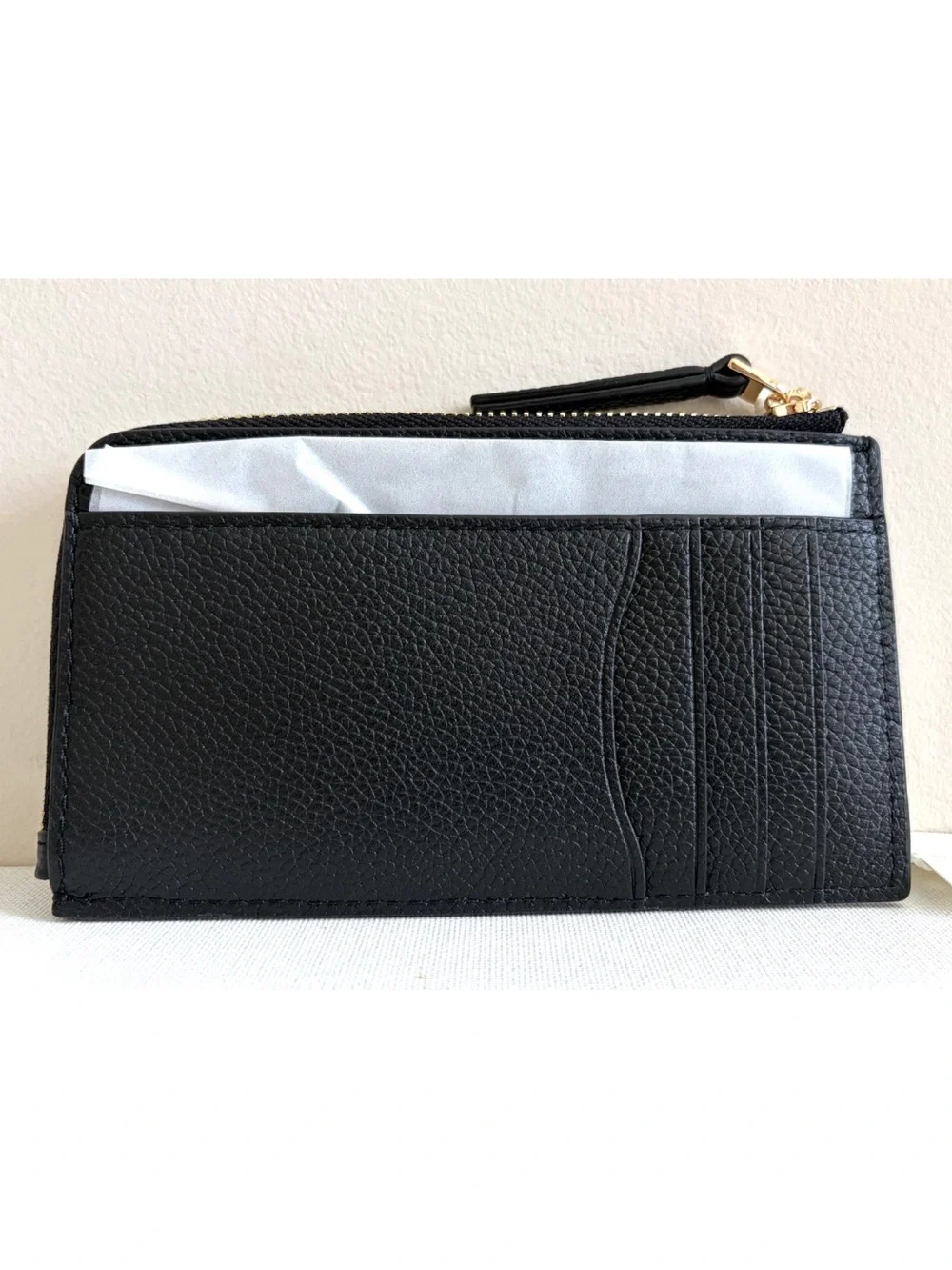 New Tory Burch Blake Zip Card Case Wallet Pebble Leather Black